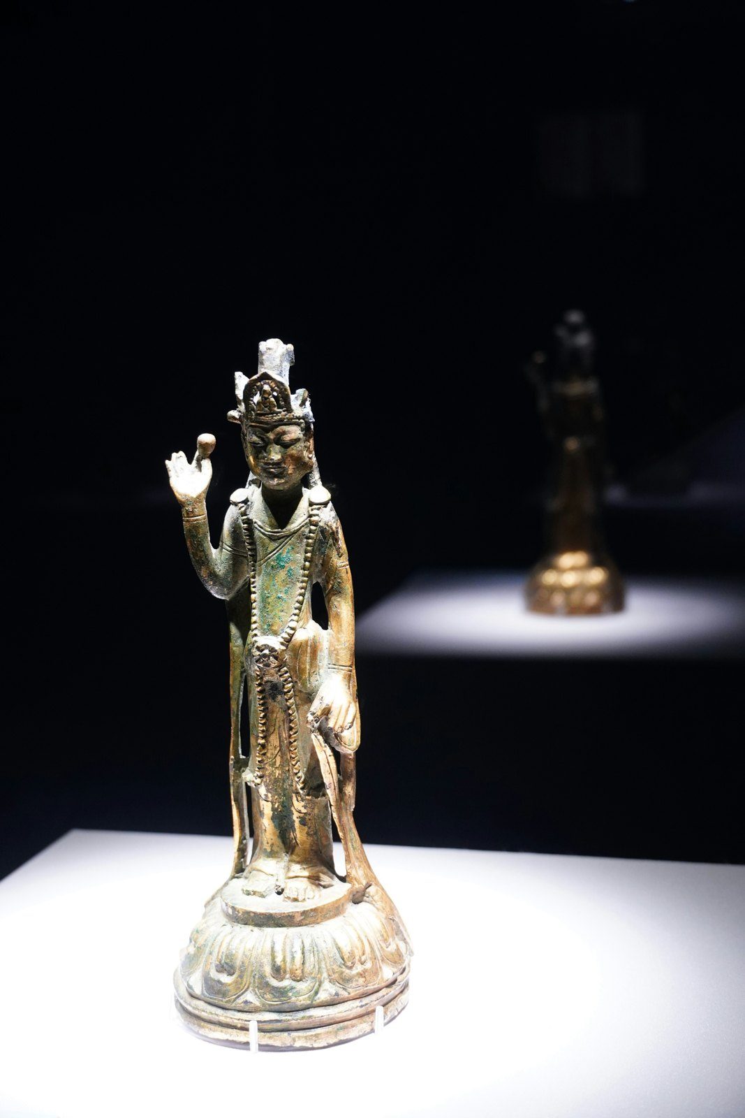 A gilt-bronze standing Bodhisattva on display at the National Museum of Korea